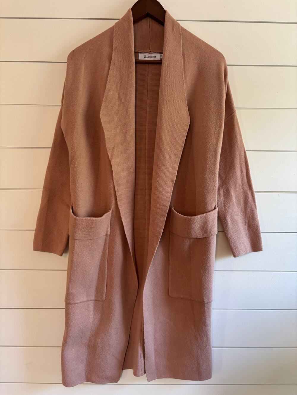 ANRABESS Women’s Sweater Jacket Long Open Front Cardigan Sweater Tan —Size XS